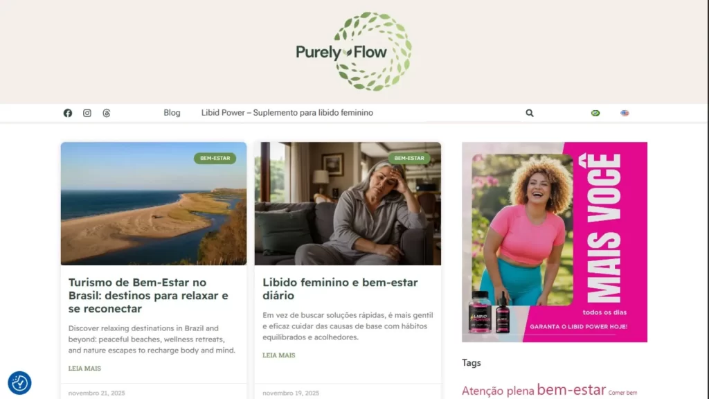 Desenvolvimento completo do site Purely Flow